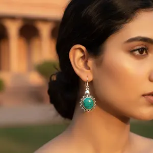 Boucles d'oreilles pendantes vintage en argent sterling 925 avec turquoise, perle d'eau douce en or 18 carats, pendentif pour femme, bijoux à gouttes - Product Image 1