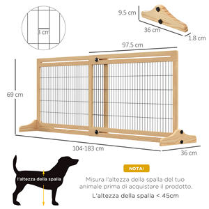 PawHut Porte d'intérieur extensible en bois pour chien, 104-183x36x69cm, couleur bois - Product Image 3