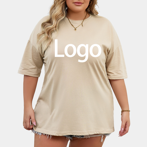 Venta al por mayor de camisetas de algodón de gran tamaño de las mujeres personalizadas de alta calidad de talla grande para Europa América verano estilo casual logotipo añadido - Product Image 1