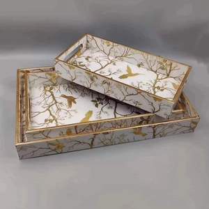 Bandeja redonda de madera con estampado esmaltado de diseño personalizado de alta calidad, vajilla para el hogar, vajilla, bandeja decorativa al mejor precio - Product Image 2