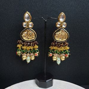 Pendientes de gota de novia Kundan de tono dorado vintage con diseño de cuentas étnicas de diamantes para boda estilo de gota de latón y aleación de zinc - Product Image 1