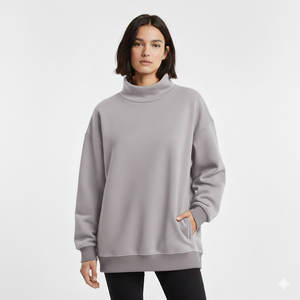 Sweat-shirt à col montant surdimensionné pour femme, manches longues, automne/hiver, décontracté, pull ample, mode streetwear, devant pour plus de confort - Product Image 1