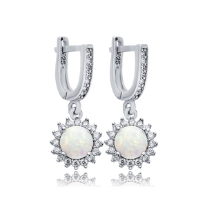 White <b>Opal</b> Round Cut Stone CZ Design Wholesale Handmade Turkish 925 Sterling Silver Dangle <b>Earrings</b> - Product Image 1