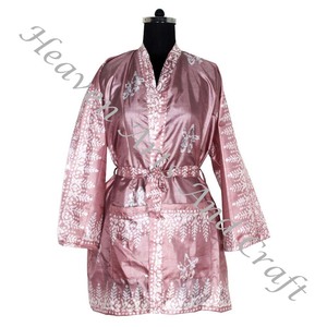 KS015 bohemio verano Vintage Sari Kimono corto abrigo vestido manga seda batas mujeres Vintage seda Sari Vintage Sari Kimono corto - Product Image 3