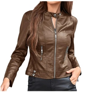Faux Leather <b>Jackets</b> Women Long Sleeve Stand Collar Zip Front <b>Jacket</b> Trendy <b>Cropped</b> Moto Biker Coat Outwear - Product Image 1