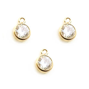 Sa pierre de naissance CZ Charms Clear Quartz Bezel Pendentifs avec Normal Cut 6mm Rhodium Plaqué Or Vermeil Sterling Silver Gift - Product Image 1