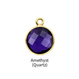 Pendentif de pierre précieuse ronde facettée plaqué or améthyste, breloque de lunette de naissance de 10mm pour bijoux faits à la main - Product Image 1