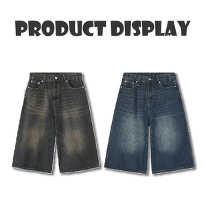 กางเกงยีนส์แนวสตรีทวินเทจของผู้ชายแบบสั่งทำกางเกงยีนส์ทรงสูงสไตล์ทึบประดับพลอยเทียมทรงลำลอง - Product Image 5