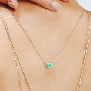 ที่ละเอียดอ่อนออกแบบใหม่ทําด้วยมือ 100% มรกตธรรมชาติและเพชรสร้อยคอรูปแปดเหลี่ยม 18 พันทองคําขาวเครื่องประดับสําหรับผู้หญิง - Product Image 4