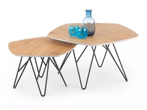 Petit tabouret de Table avec support en fer et dessus en bois naturel pour salon, canapé, Table de rangement latérale, vente en gros - Product Image 2