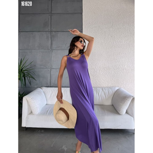 Vestido de Mujer con Corte Asimétrico y Cuello en V, Tejido con Diseño de Campana, 38285 - Morado - Product Image 4