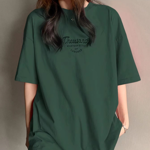 Camiseta de cuello redondo de algodón ecológica de verano para mujer de gama alta personalizada tela de punto transpirable de secado rápido Anti-Pilling Simple - Product Image 1