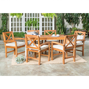 Juego de Comedor de Madera Maciza para Exterior con 6 Sillas y Mesa Rectangular - Product Image 3