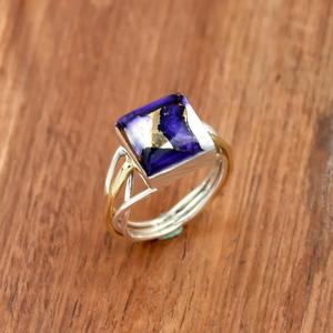 Bague coussin turquoise huître violette 925 argent Sterling Zigzag fil spirale bohème Cocktail bijoux - Product Image 3