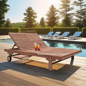 Chaise longue de patio, chaise longue double en teck massif pour l'extérieur, mobilier de jardin pour hôtel, villa, plage, piscine, bois durable - Product Image 2