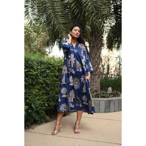 Robe de soleil bleue style palmier - Bohème, élégante, col carré, respirante, grandes tailles (du XS au 6XL) pour le bureau, les loisirs et les soirées - Product Image 4