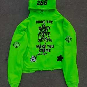 Sweat-shirts à capuche pour hommes en coton et élasthanne de haute qualité, personnalisables avec un logo imprimé à l'écran, ourlet brut, polaire surdimensionné, OEM - Product Image 4