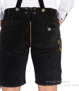 Pantalon bavarois allemand de vache fendu conçu sur mesure pour hommes Short décontracté en tissu noir Oktoberfest Lederhosen taille moyenne - Product Image 5