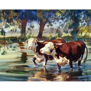 Vache Bluegrass dans le ruisseau carreaux de céramique murale pays animaux de la ferme Art mural pour dosseret de cuisine - Product Image 1