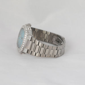 Montre de luxe pour homme avec cadran carré en verre, diamants VVS et moissanite, bracelet en acier inoxydable semi-sertie, personnalisable - Product Image 2