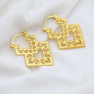 Pendientes de Aro con Filigrana Geométrica Tribal, Chapados en Oro de 18k, Joyería al por Mayor para Mujer - Product Image 5