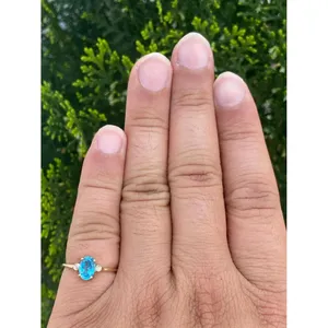14k Gold for Swiss Blue Topaz <b>Ring</b> Handmade Men's Fine Jewelry Rhodium Plated Gemstone for Engagement - Product Image 6