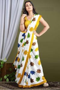 Sari imprimé numérique original avec du lin pur et un chemisier - Product Image 2