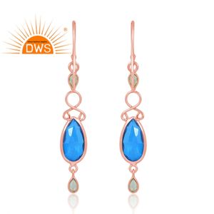 Venta caliente 925 plata esterlina 18K chapado en oro peridoto y doblete azul Topacio piedra preciosa pendiente Demi joyería fina fabricante - Product Image 2