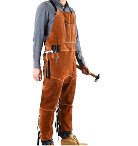 ชุดช่างเชื่อมผู้ชายชุดเอี๊ยมกางเกงนิรภัย, ชุดเอี๊ยมสำหรับผู้ชายชุดเอี๊ยมป้องกันอุณหภูมิสูงป้องกันการติดไฟด้วยหนังกางเกงมีสายรัดสำหรับช่างเชื่อม - Product Image 2