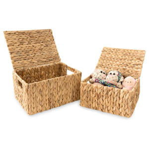 Boîtes de rangement pliables en jacinthe d'eau, paniers pliants avec couvercle - Product Image 3