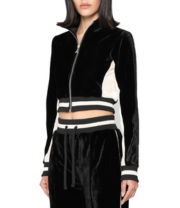 Conjunto Deportivo de 2 Piezas para Mujer, Terciopelo, Cierre de Cremallera, Poliéster, Cintura Acanalada, Estilo Lounge, Top Corto y Pantalón, Conjunto Jogger 2026 - Product Image 3