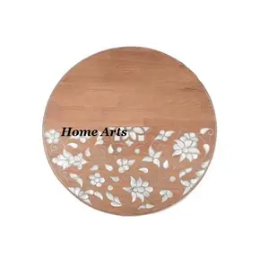 Wood and mother of pearl chopping board deluxe quality round shape wood cheese board for hotel kitchen use
