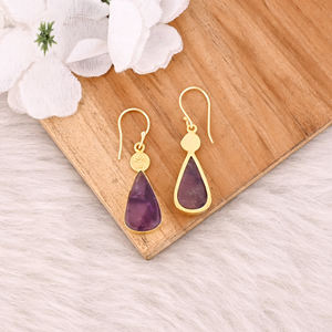 Pendientes Colgantes de Amatista Hechos a Mano para Mujer, con Baño de Oro Amarillo sobre Latón, Joyería de Moda para Boda - Product Image 4