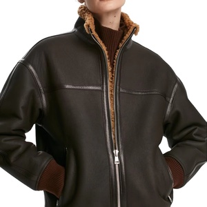 Customizable Women's Winter <b>Quilted</b> Sherpa Fur Collar Leather Jacket Knitted Viscose Embossed Logo Low MOQs OEM ODM Wholesale - Product Image 4