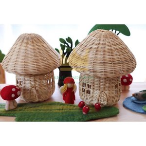 <b>Mushroom</b> House Shaped Rattan Material Basket Nordic Kids Room <b>Decor</b> Hot Item Cute Handicraft - Product Image 3