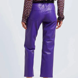 Pantalones de Cuero para Mujer, Color Sólido Atractivo, Precio Bajo, Largos, para Uso en Exteriores, 100% Cuero Genuino de Alta Calidad - Product Image 3