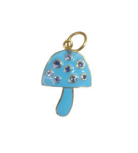 Colgante de Plata de Ley 925 con Baño de Rodio Negro Vintage, Esmalte Azul Hongo y Diamantes, Tamaño 25x20MM - Product Image 1