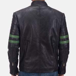 Chaqueta de motorista negra con cremallera Ykk de piel de oveja auténtica para hombre con forro acolchado, cuello levantado, bolsillos delanteros con logotipo - Product Image 4