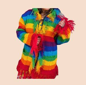 Sudadera de invierno con cuello con capucha de rayas arcoíris de lana - Product Image 3