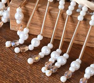 Delicate Beaded Tassel Dupatta <b>Trim</b>, Champagne Gold Beads / Ivory Pearls <b>Trim</b> for Dress Embellishment, Latin dance, Home Decor - Product Image 3