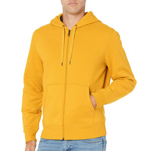 Nouveau dernier design épaissi chaud fermeture éclair solide jaune couleur coton polyester posséder votre logo cordon sport sweats à capuche vêtements d'hiver - Product Image 1