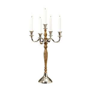 Candélabre moderne, porte-bougie, tige en bois haute et base en métal argenté, décoration de table pour la maison, mariage, en vente - Product Image 1