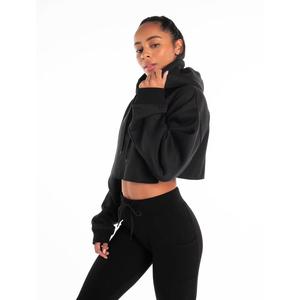 Ensemble de survêtement décontracté deux pièces pour femme, qualité supérieure, collection 2025 – Hoodie court et pantalon évasé, motif uni, idéal pour l'hiver - Product Image 3