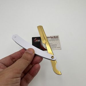 Rasoir droit turc à gorge coupée Rasoirs de rasage en acier inoxydable à lame unique pour l'épilation du corps du visage Bikini Rasoir en or blanc - Product Image 2