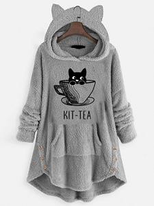Femmes automne hiver en peluche lettre dessin animé imprimé sweat à capuche à manches longues haut décontracté ample tricoté haut chaud - Product Image 5