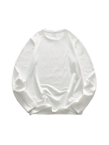 T-shirt décontracté à manches longues pour homme, col rond, couleur unie, blanc, ample, polyvalent, en pur coton, chemises streetwear de haute qualité - Product Image 3