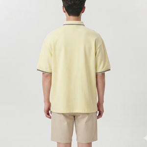 Polo pour homme jaune à manches courtes en coton Oxford, décontracté, couleur unie, respirant, tissé, coupe ample, idéal pour le golf - Product Image 5