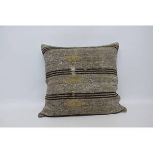 Beige 28x28 Inch Wool Kantha Patchwork Pillow Woven with <b>Fluffy</b> Vintage Square Pattern Rustic Luxury Style for <b>Bedding</b> - Product Image 1