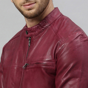 Vente en gros de vestes en cuir artificiel avec fermeture éclair pour hommes, vestes à la mode dans toutes les couleurs en peau de mouton, veste à col montant en tissu et toile pour hommes - Product Image 6