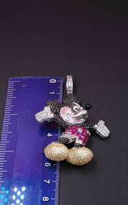 Collier pendentif souris de dessin animé serti de diamants Moissanite colorés en argent 925, style hip-hop, pour les soirées, à prix bas - Product Image 5